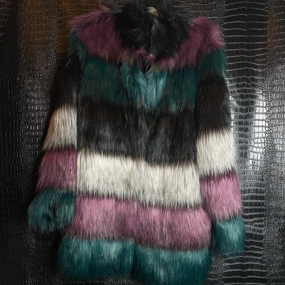 NWT ASOS Color-Block Fur Coat - Picture 2 of 6
